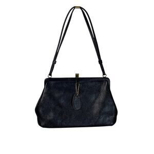 Saber 60's Vintage Black Pebbled Leather Top Handle Handbag Structured Purse